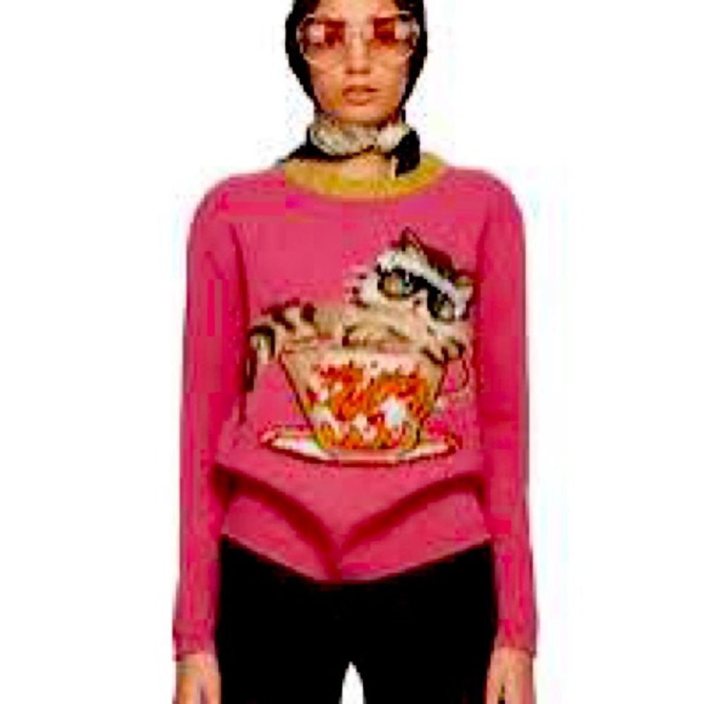 Pink Jacquard Cat & Glasses Sweater